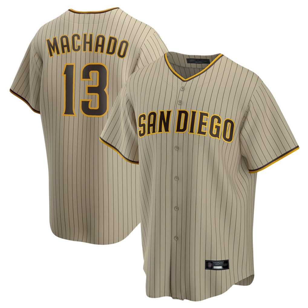 tocy S.Diego Padres #13 Manny Machado Player Khaki Home Game Stitched Jerseys