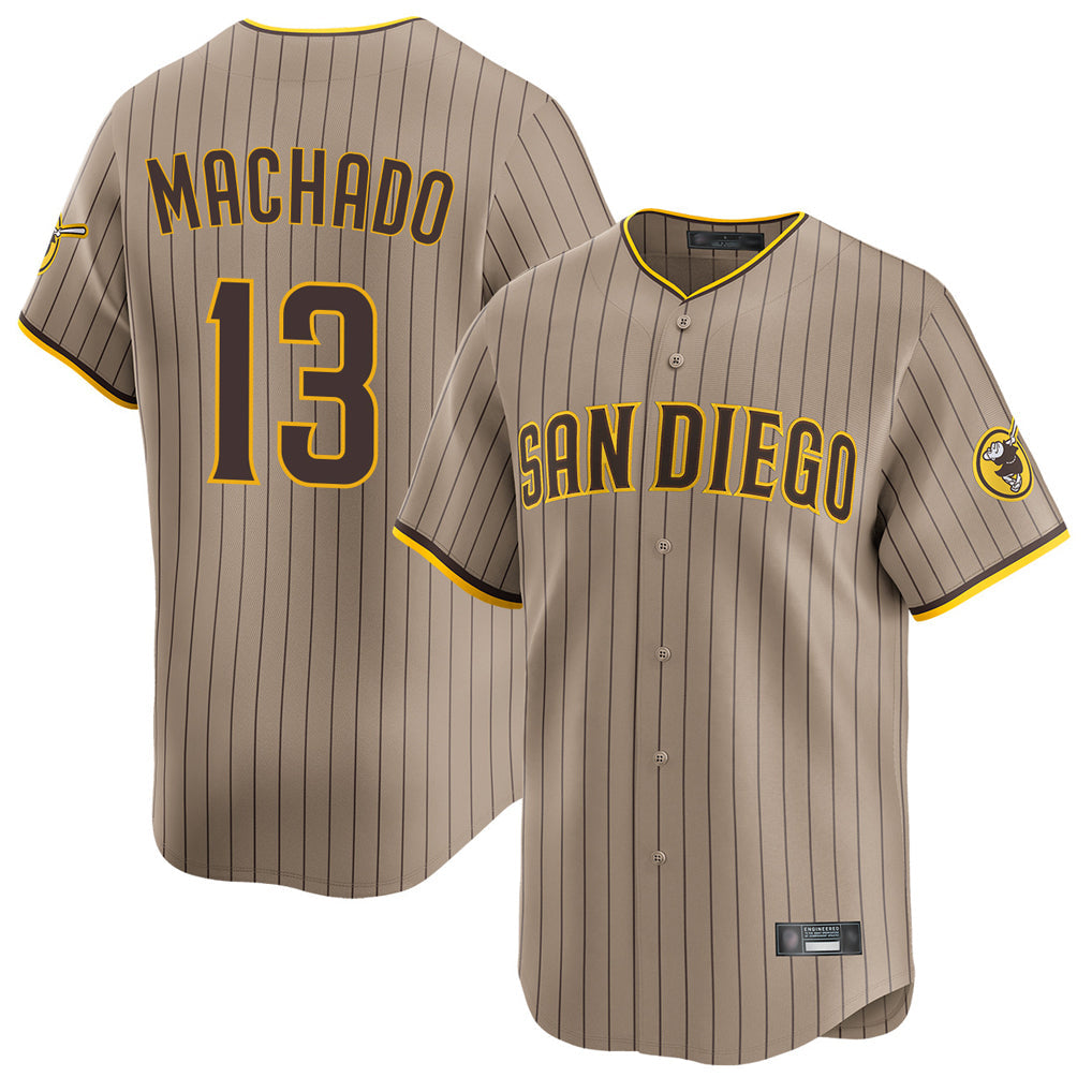 tocy S.Diego Padres #13 Manny Machado Player Khaki Home Limited Stitched Jerseys