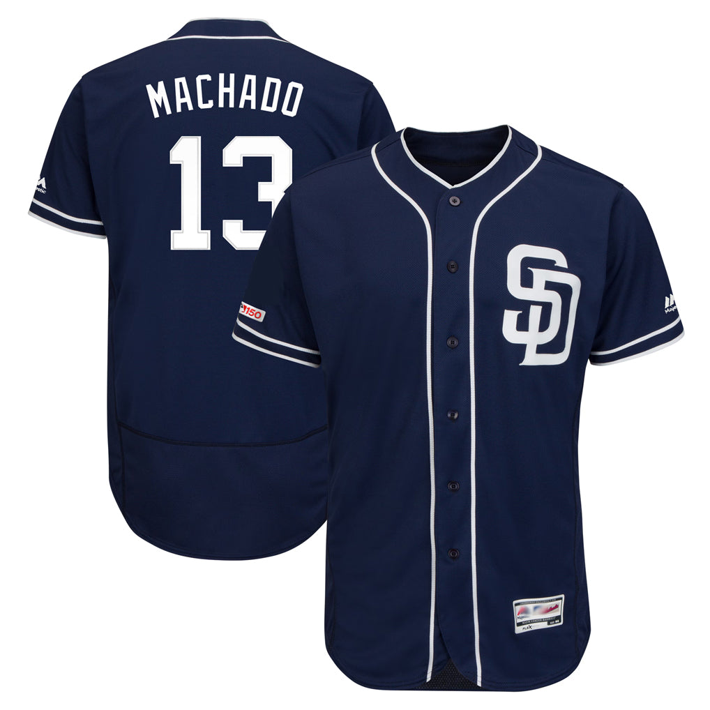 tocy S.Diego Padres #13 Manny Machado Player Navy Majestic Patch Flex Base Game Stitched Jerseys