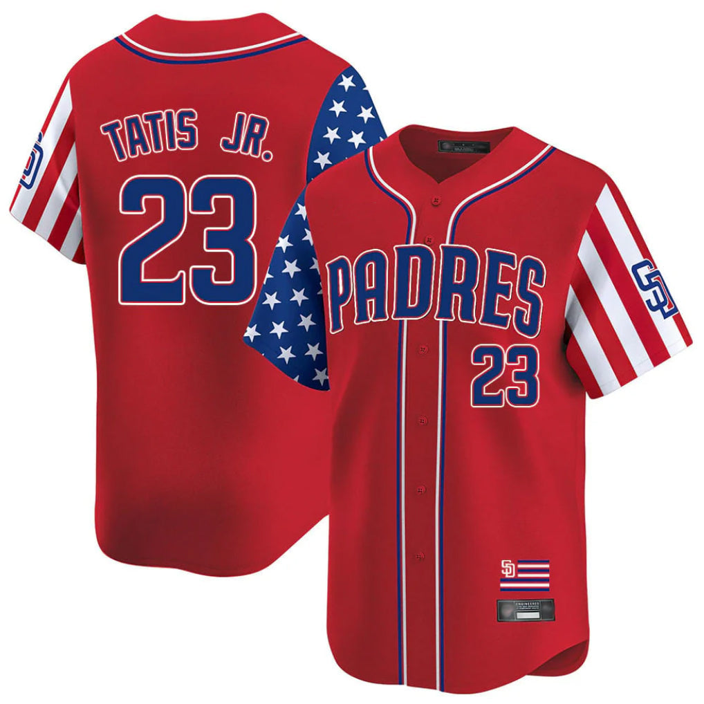 tocy S.Diego Padres #23 Fernando Tatis Jr Player Red Independence Day Home Limited Stitched Jerseys