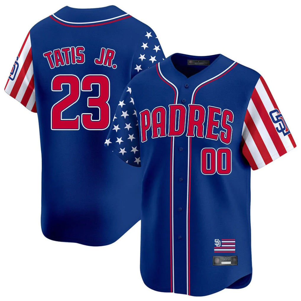 tocy S.Diego Padres #23 Fernando Tatis Jr Player Royal Independence Day Home Limited Stitched Jerseys