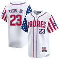 tocy S.Diego Padres #23 Fernando Tatis Jr Player White Independence Day Home Limited Stitched Jerseys