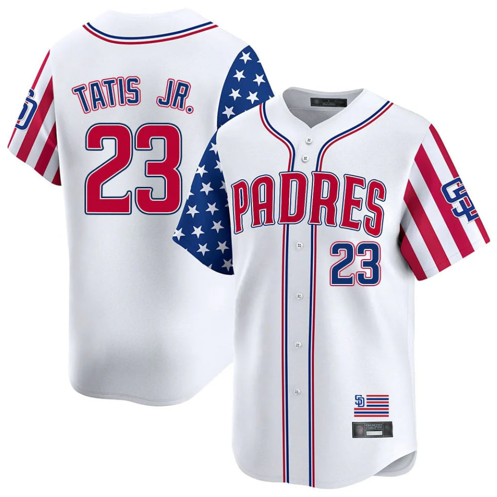 tocy S.Diego Padres #23 Fernando Tatis Jr Player White Independence Day Home Limited Stitched Jerseys
