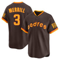 tocy S.Diego Padres #3 Jackson Merrill Player Brown Home Cooperstown Collection Replica Game Stitched Jerseys
