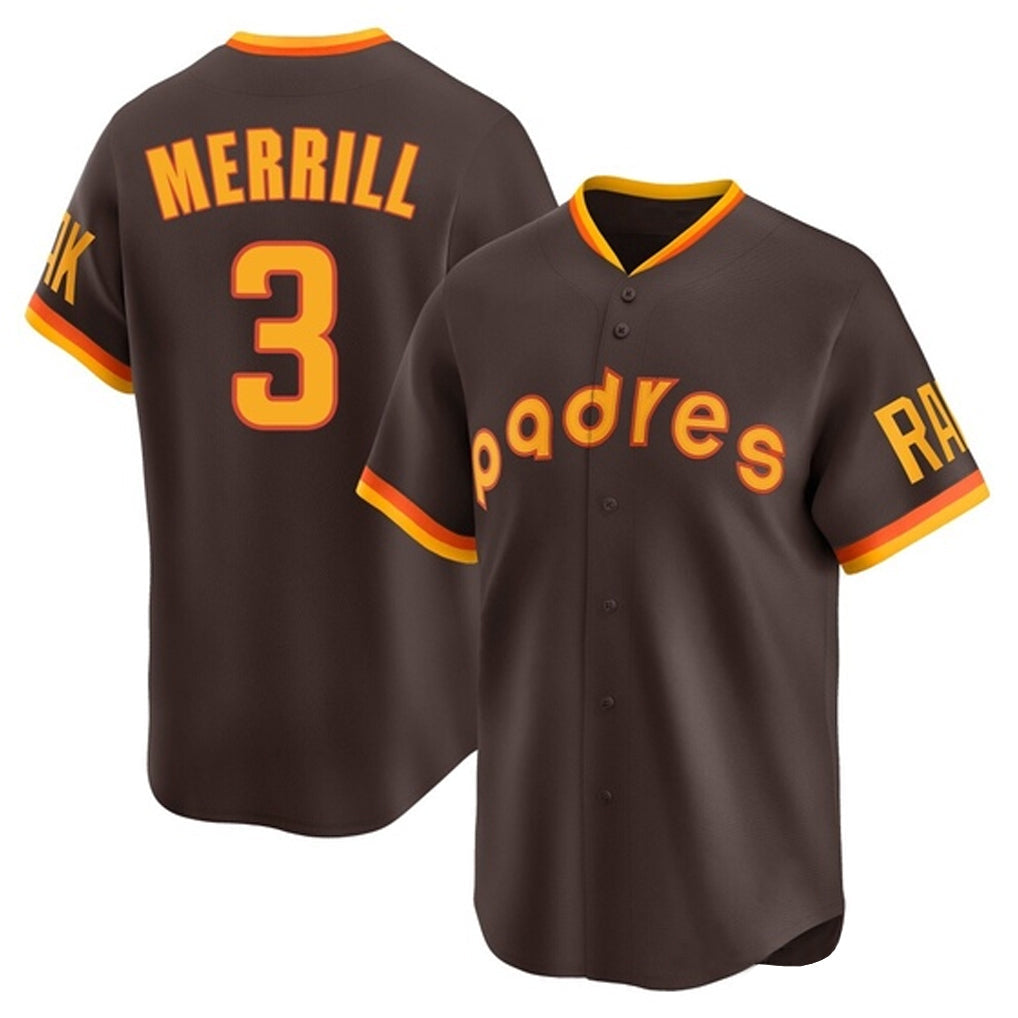 tocy S.Diego Padres #3 Jackson Merrill Player Brown Home Cooperstown Collection Replica Game Stitched Jerseys
