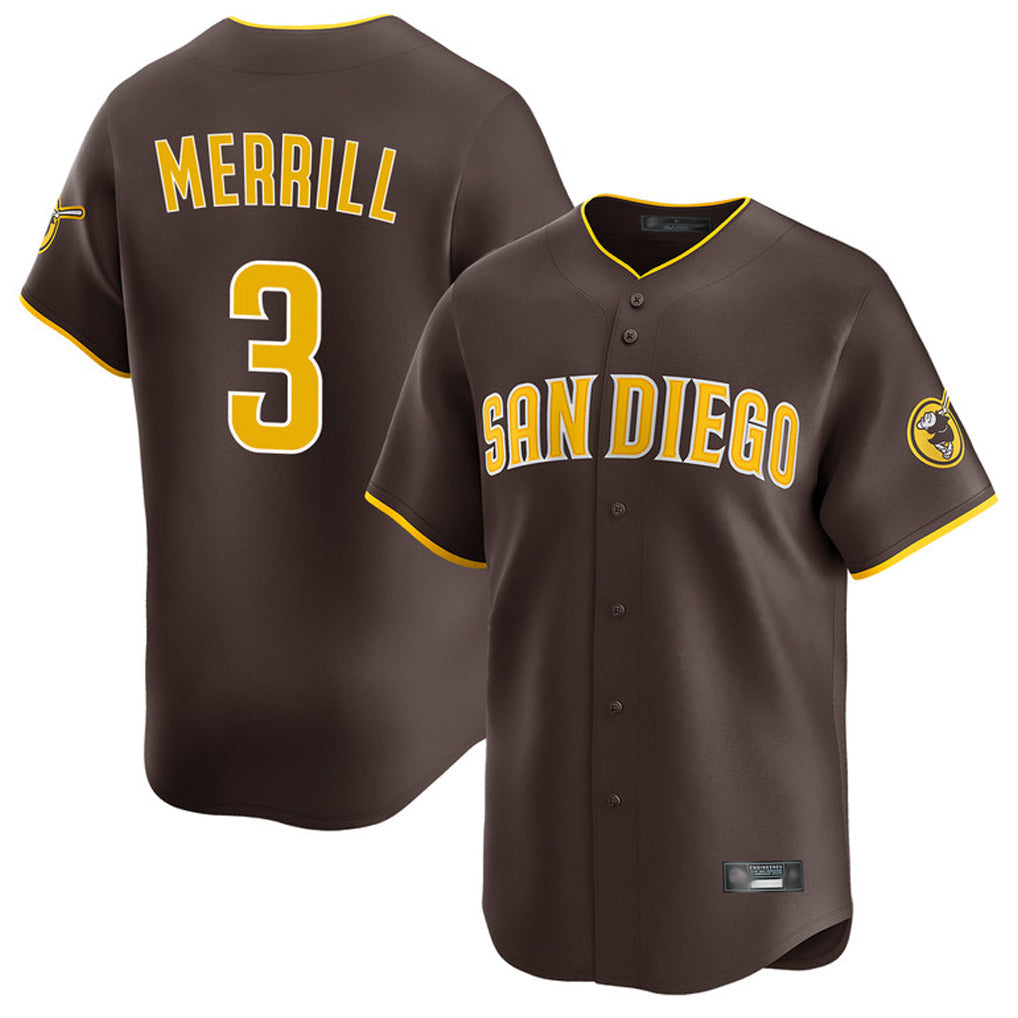 tocy S.Diego Padres #3 Jackson Merrill Player Brown Home Limited Stitched Jerseys