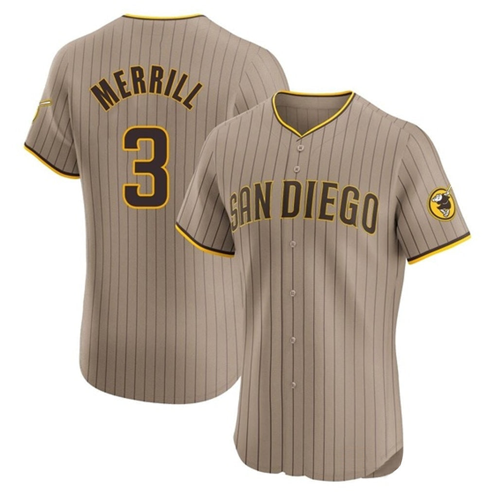 tocy S.Diego Padres #3 Jackson Merrill Player Khaki Home Limited Elite Stitched Jerseys