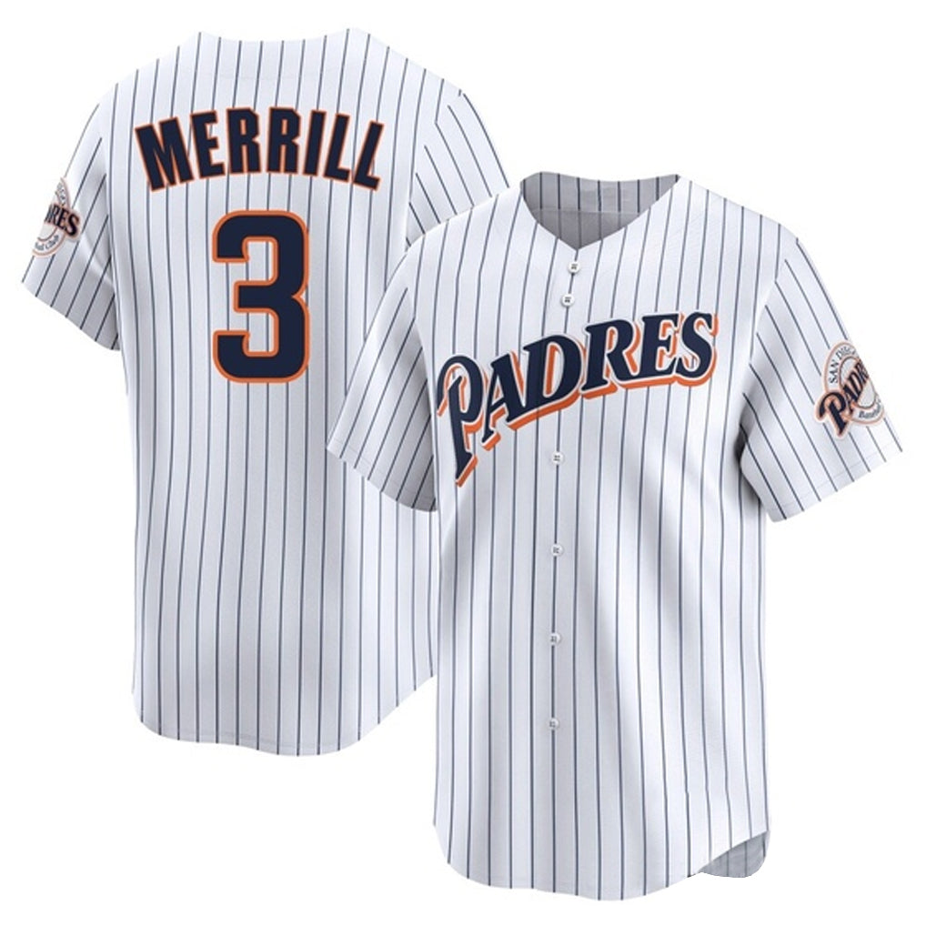 tocy S.Diego Padres #3 Jackson Merrill Player White Cooperstown Collection Limited Home Stitched Jerseys