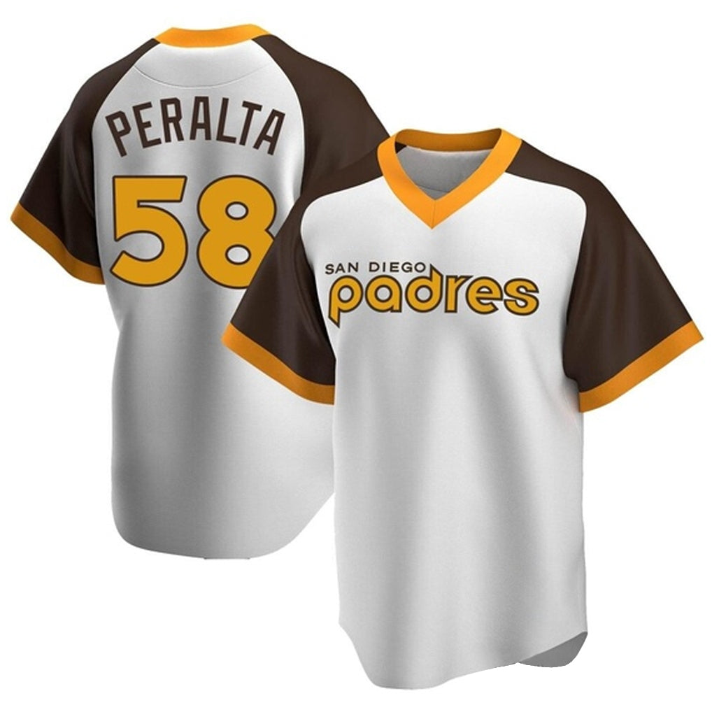 tocy S.Diego Padres #58 Wandy Peralta Player White Home Cooperstown Collection Replica Game Stitched Jerseys