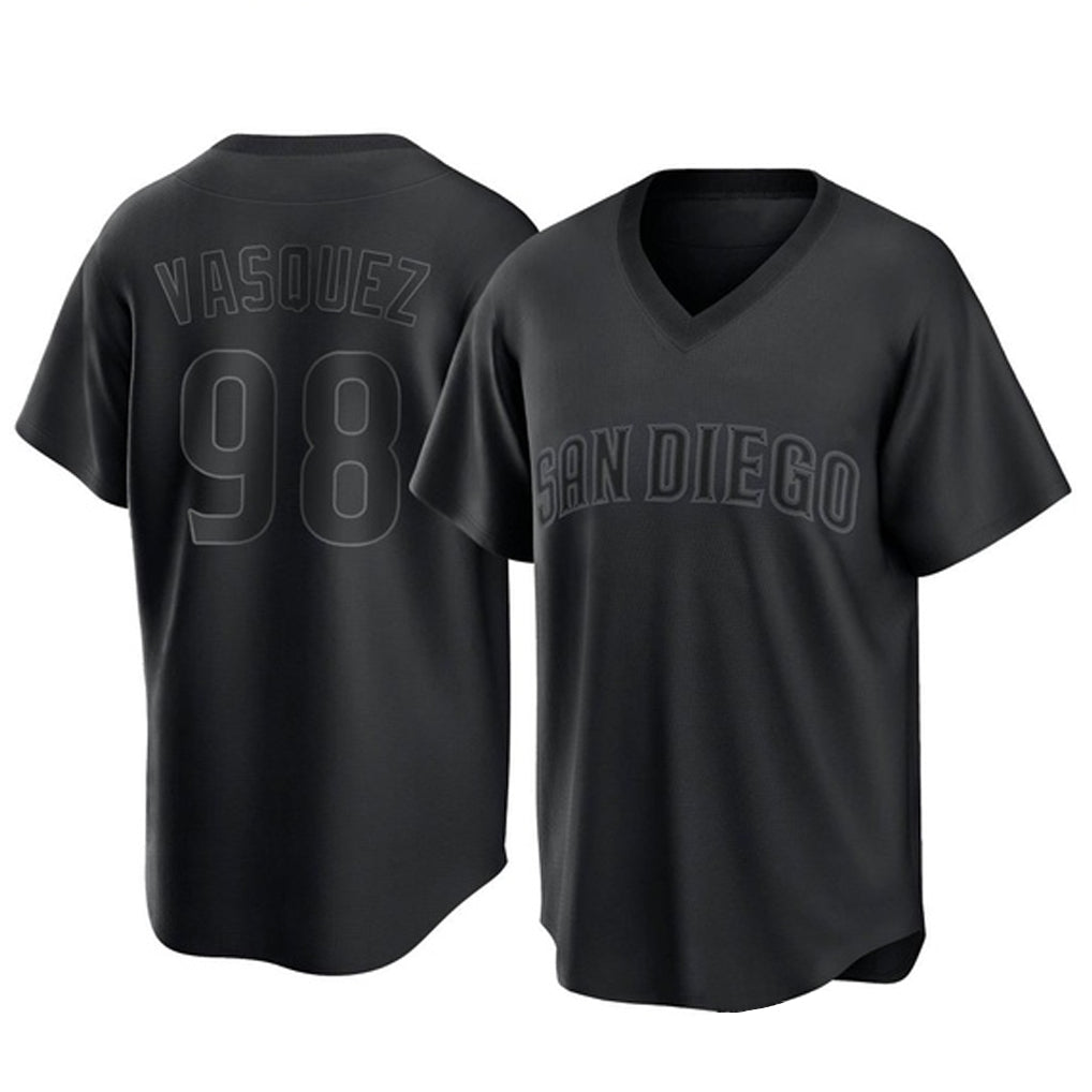 tocy S.Diego Padres #98 Randy Vasquez Player Black Pitch Fashion Game T-shirt Stitched Jerseys