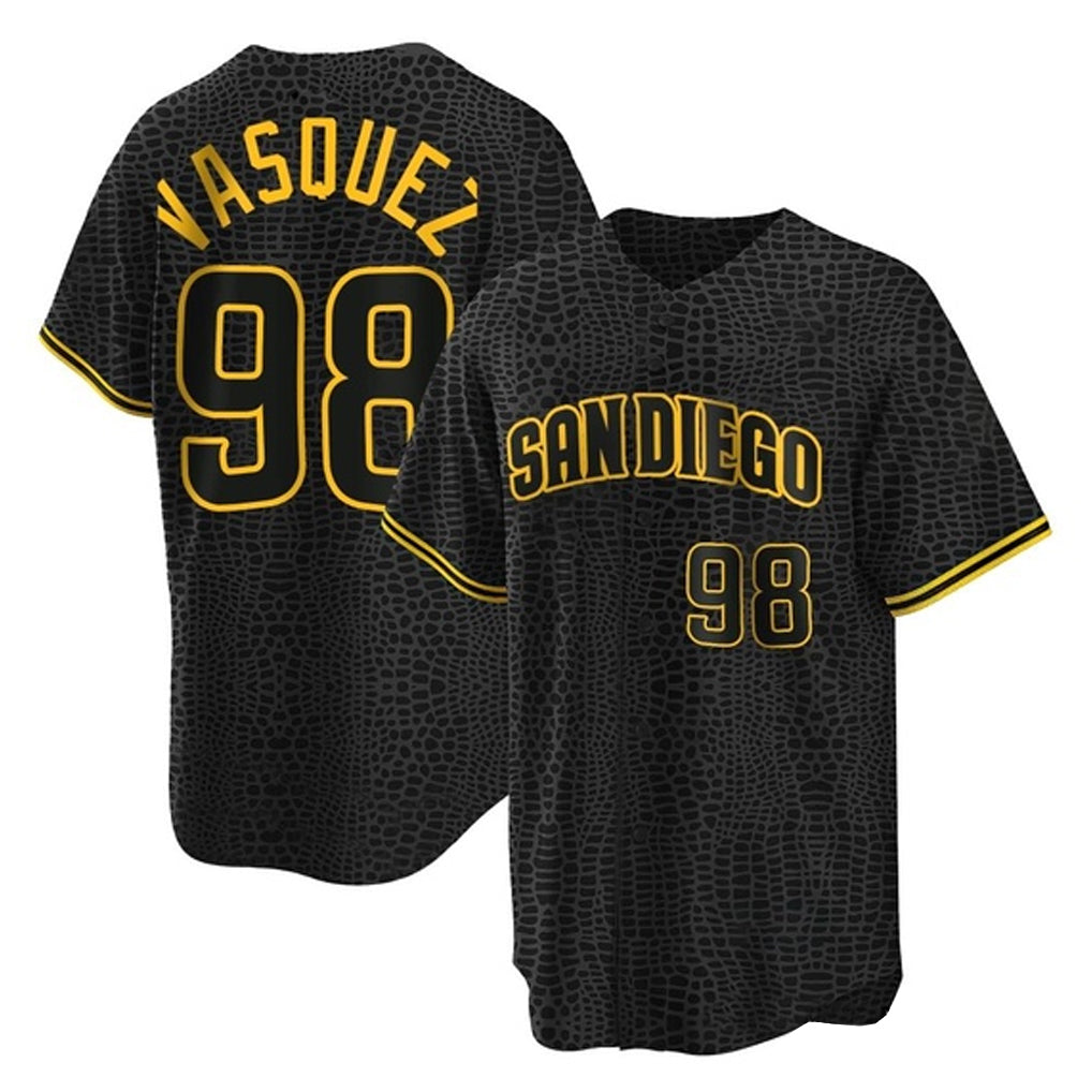 tocy S.Diego Padres #98 Randy Vasquez Player Black Snake Skin City Home Game Stitched Jerseys