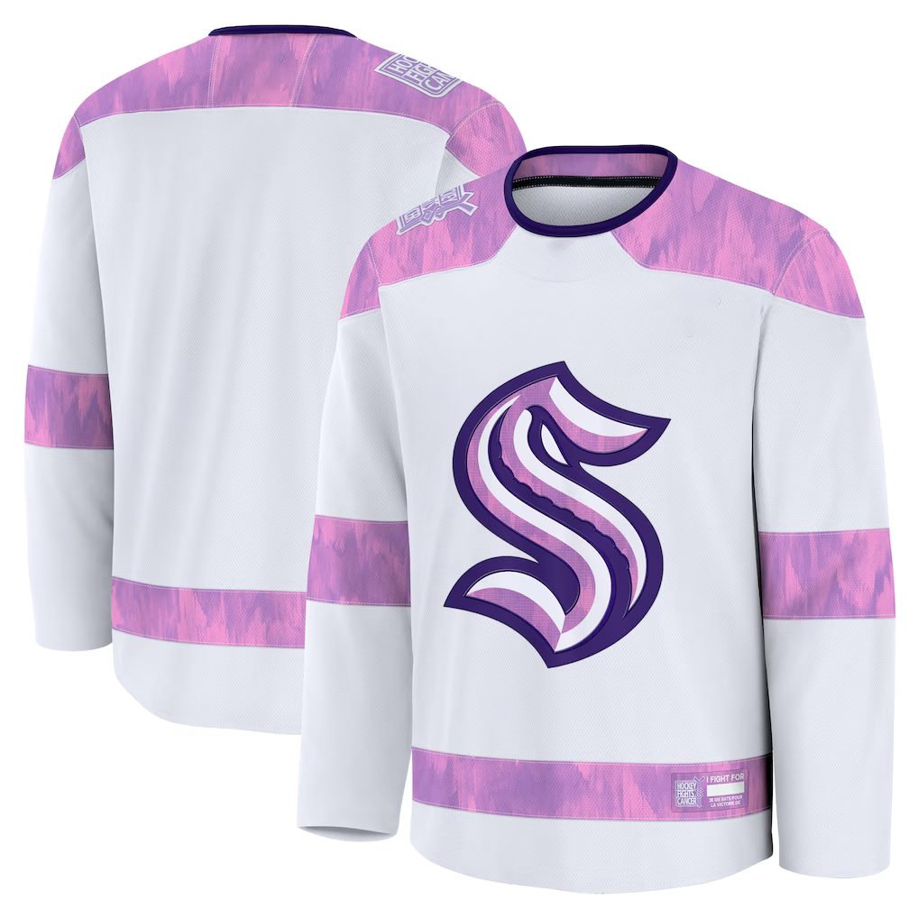 Tocy S.Kraken White 2024 Hockey Fights Cancer Practice Jerseys