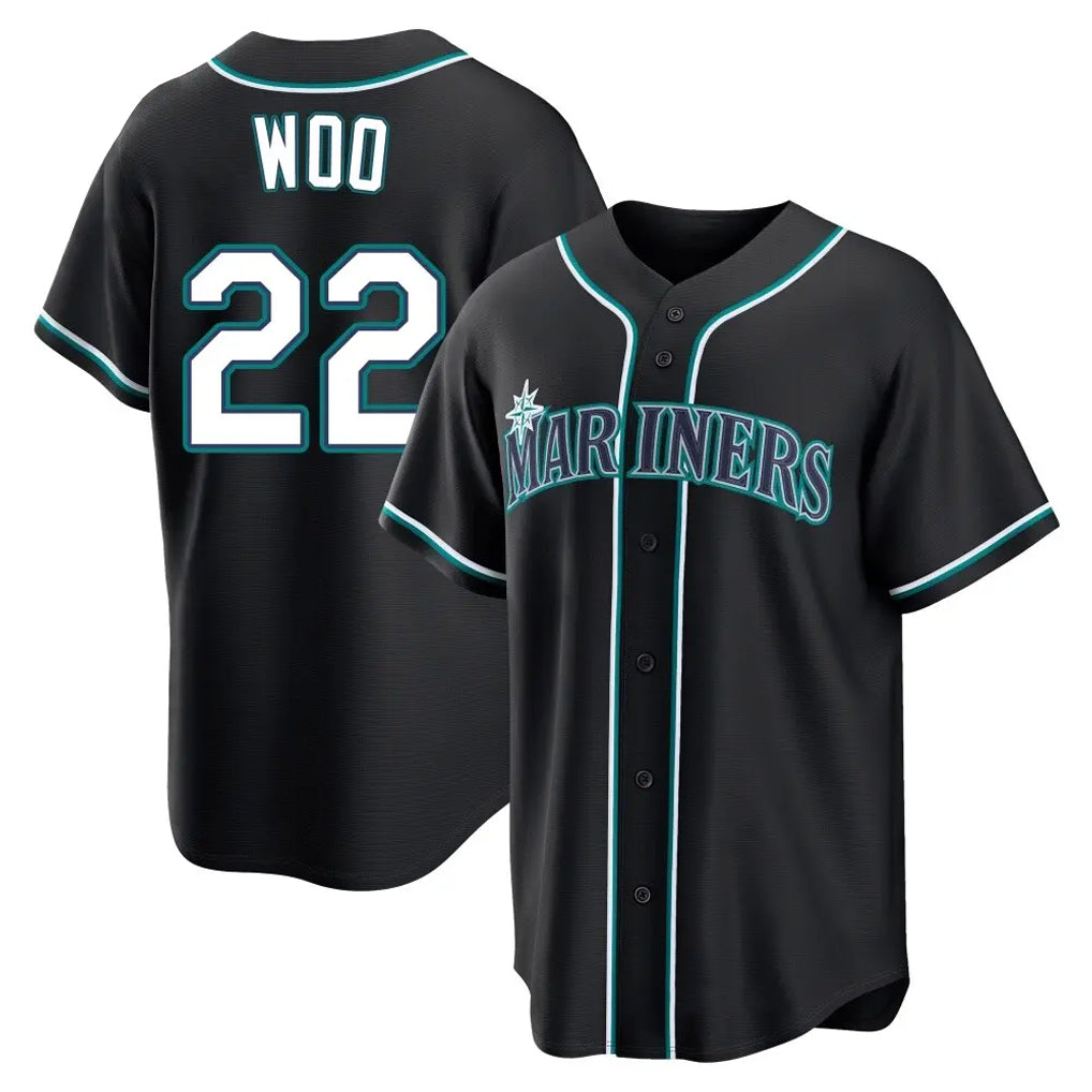 tocy S.Mariners #22 Bryan Woo Player Black Fashion Home Limited Stitched Jerseys