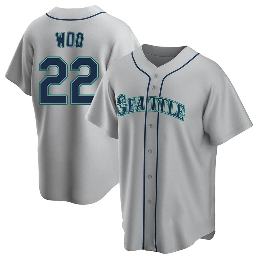 tocy S.Mariners #22 Bryan Woo Player Gray Home Game Stitched Jerseys