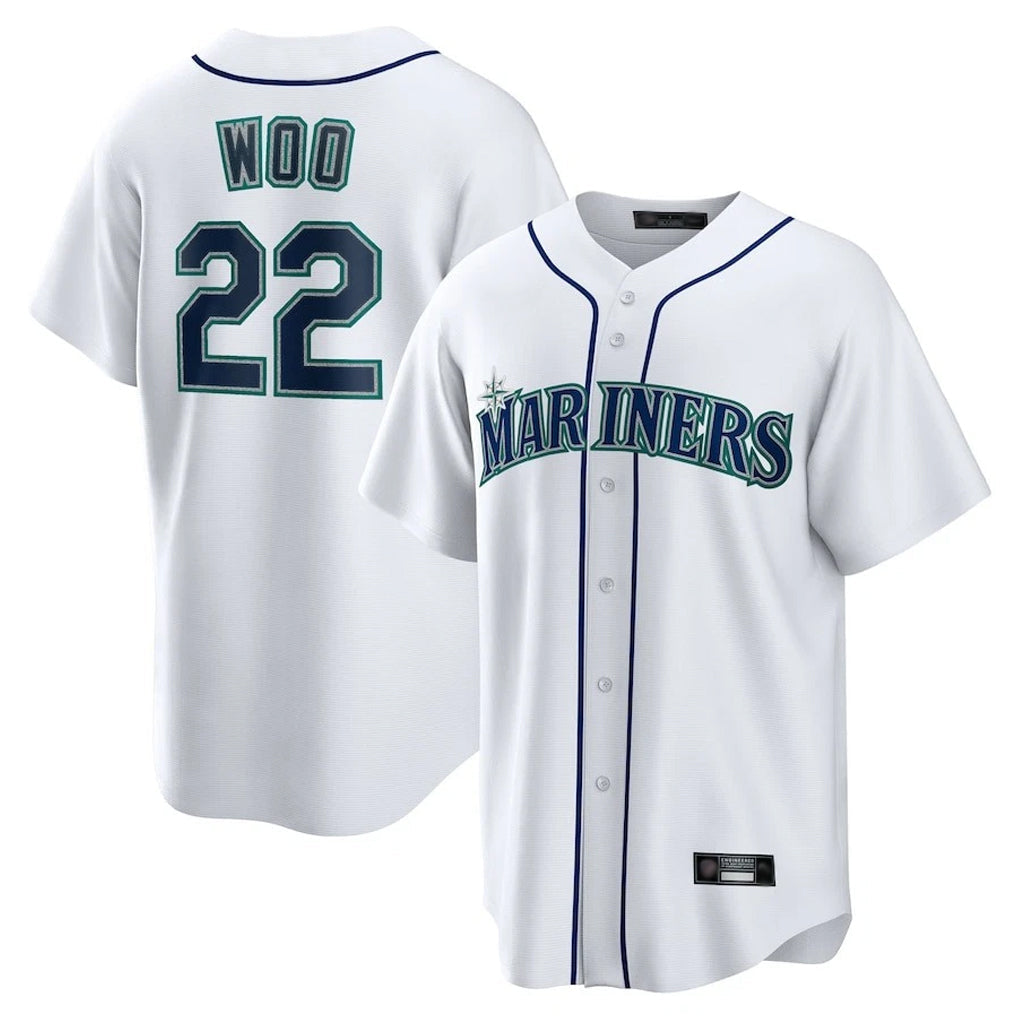 tocy S.Mariners #22 Bryan Woo Player White Home Game Stitched Jerseys