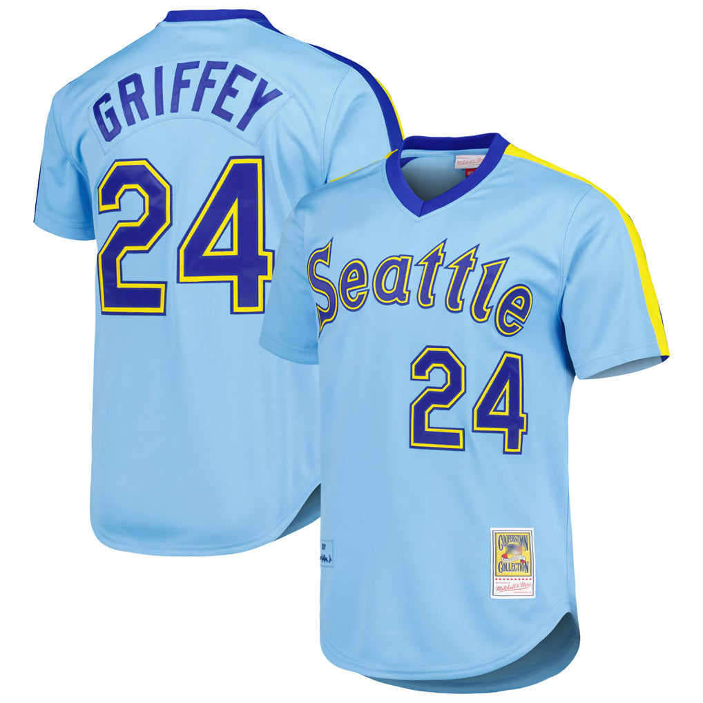 tocy S.Mariners #24 Ken Griffey Jr Player Light Blue Mitchell & Ness Cooperstown Collection Game Stitched Jerseys