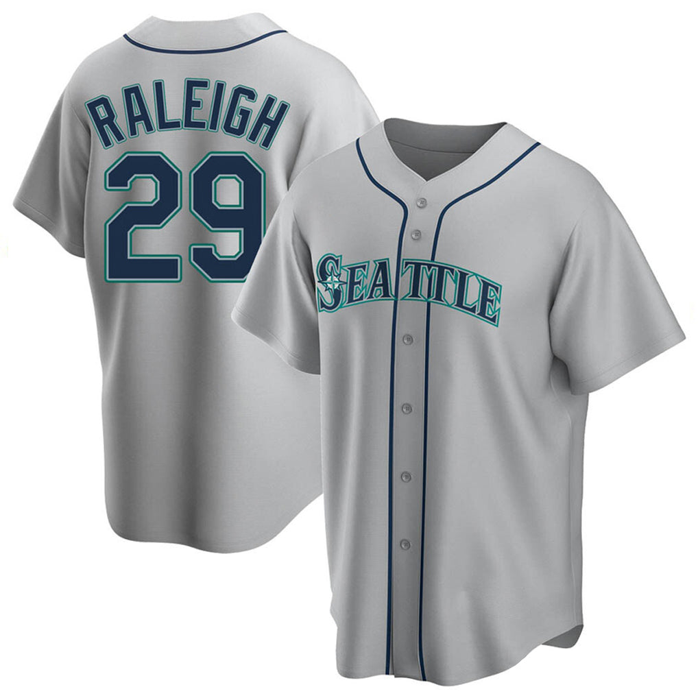 tocy S.Mariners #29 Cal Raleigh Player Gray Home Game Stitched Jerseys