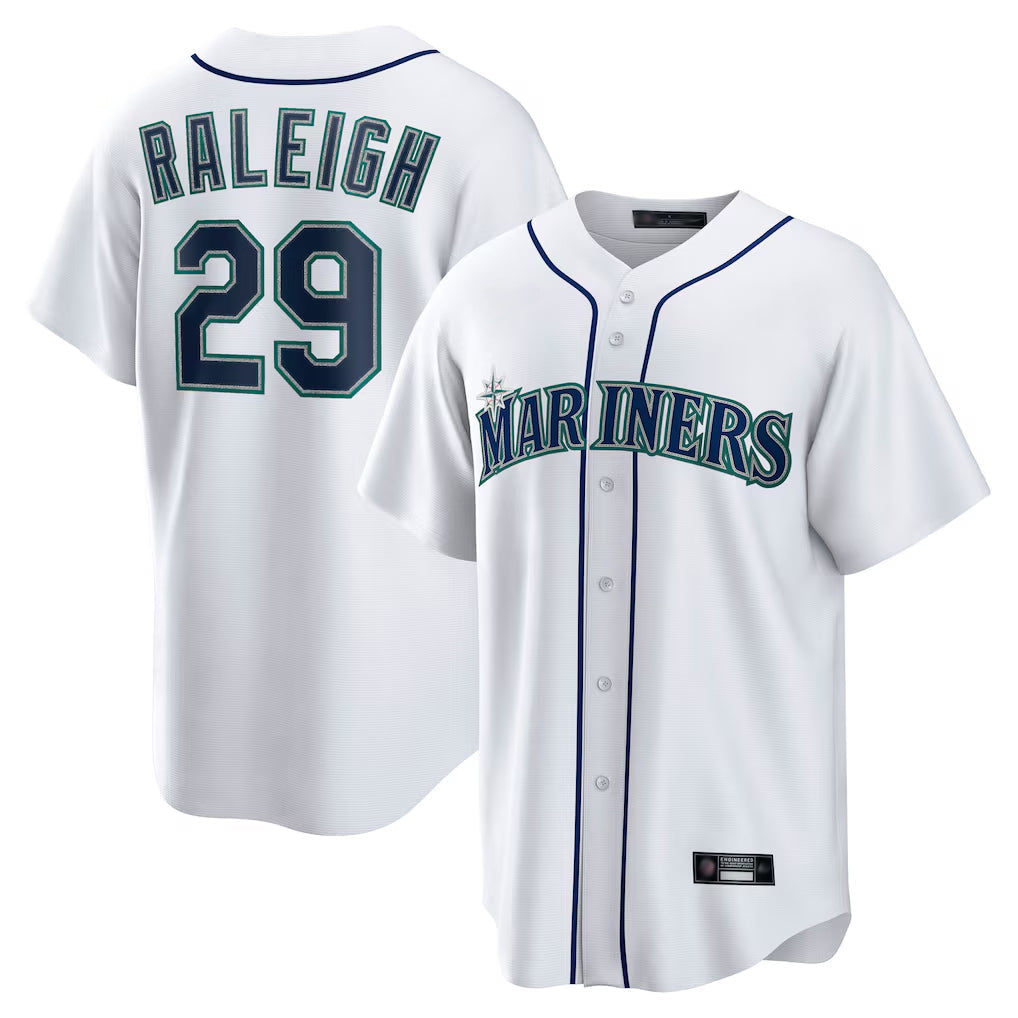 tocy S.Mariners #29 Cal Raleigh Player White Home Game Stitched Jerseys