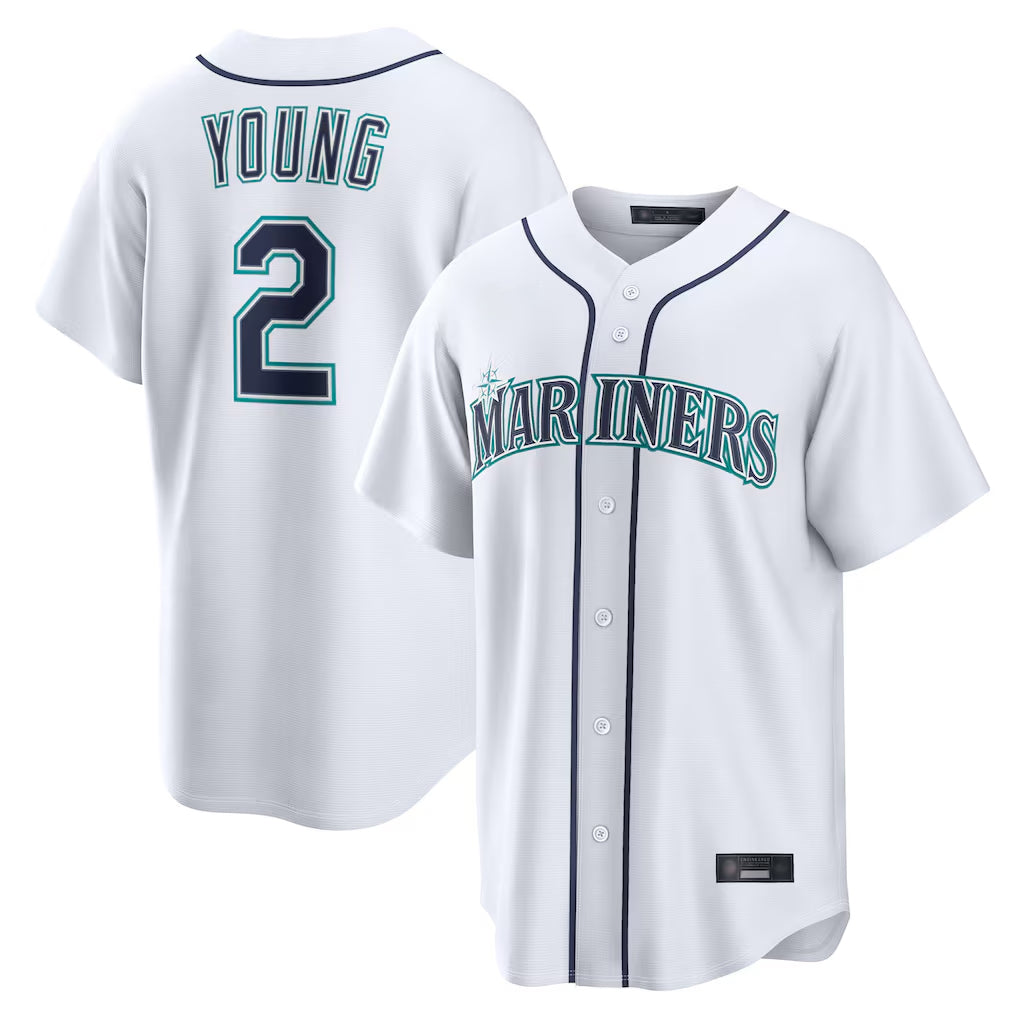 tocy S.Mariners #2 Cole Young Player White Home Game Stitched Jerseys