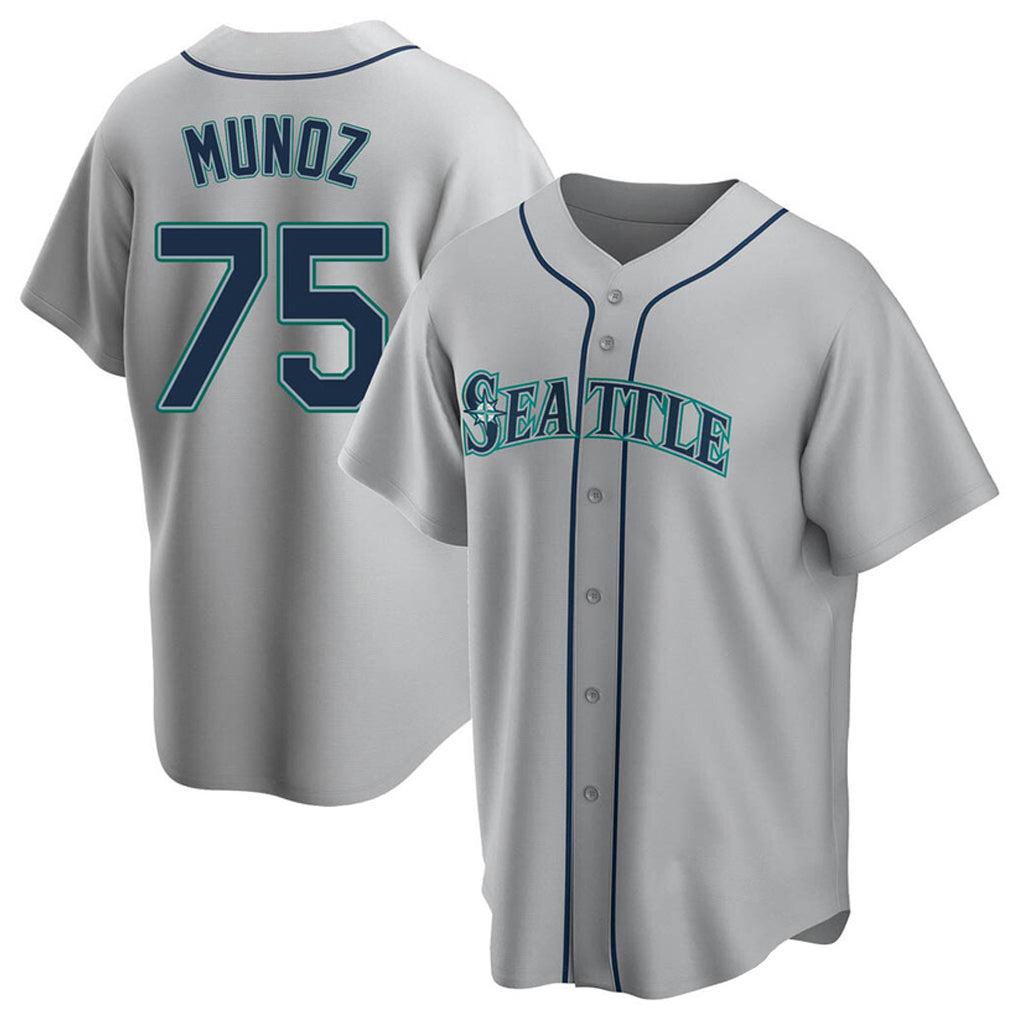tocy S.Mariners #75 Andres Munoz Player Gray Home Game Stitched Jerseys