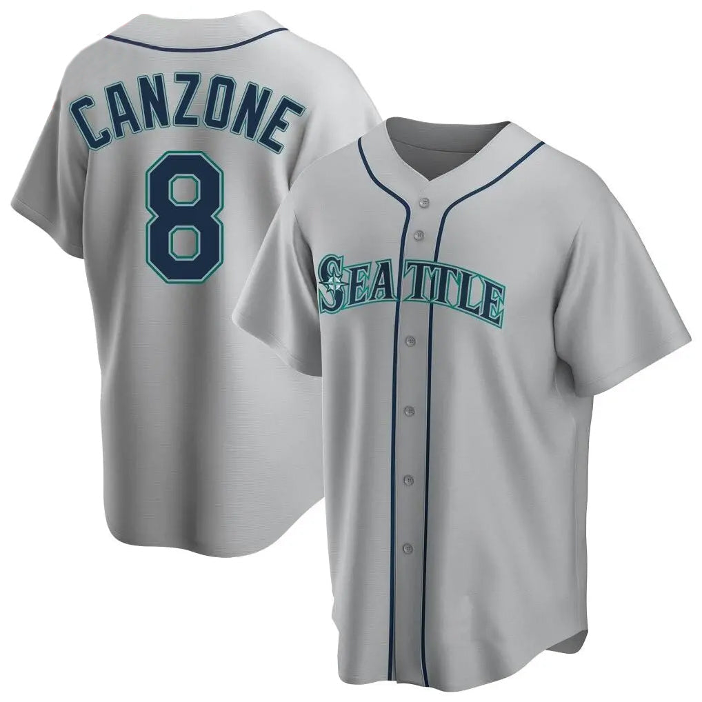 tocy S.Mariners #8 Dominic Canzone Player Gray Home Game Stitched Jerseys