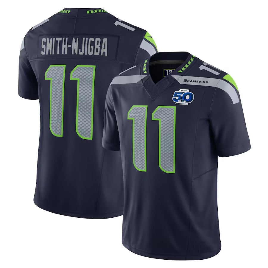 tocy S.Seahawks #11 Jaxon Smith-Njigba Player Navy 50th Season Vapor F.U.S.E. Limited Stitched Jerseys