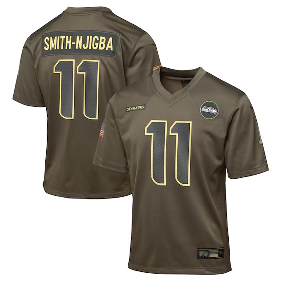 tocy S.Seahawks #11 Jaxon Smith-Njigba Player Olive Salute to Service Game Stitched Jerseys