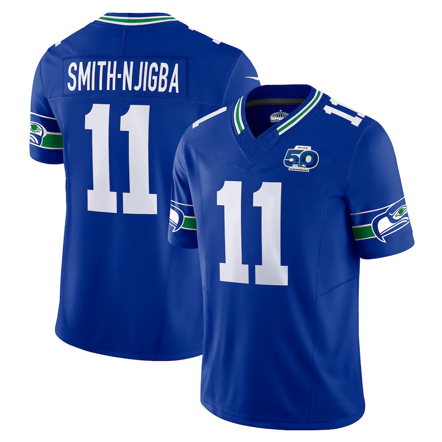 tocy S.Seahawks #11 Jaxon Smith-Njigba Player Royal 50th Season Vapor F.U.S.E. Limited Stitched Jerseys
