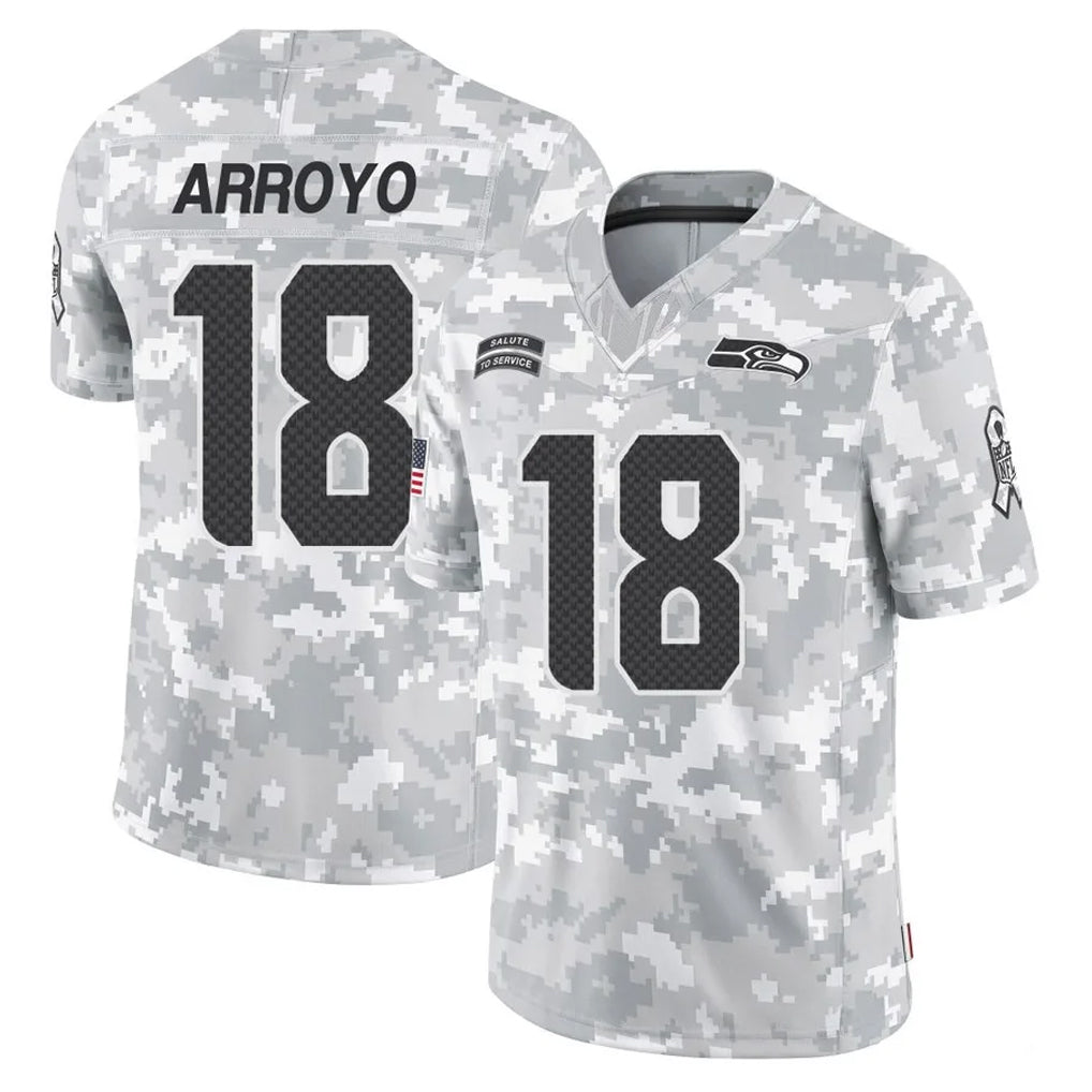 Tocy S.Seahawks #18 Elijah Arroyo Player Arctic Camo Limited Salute To Service Home Game Stitched Jerseys