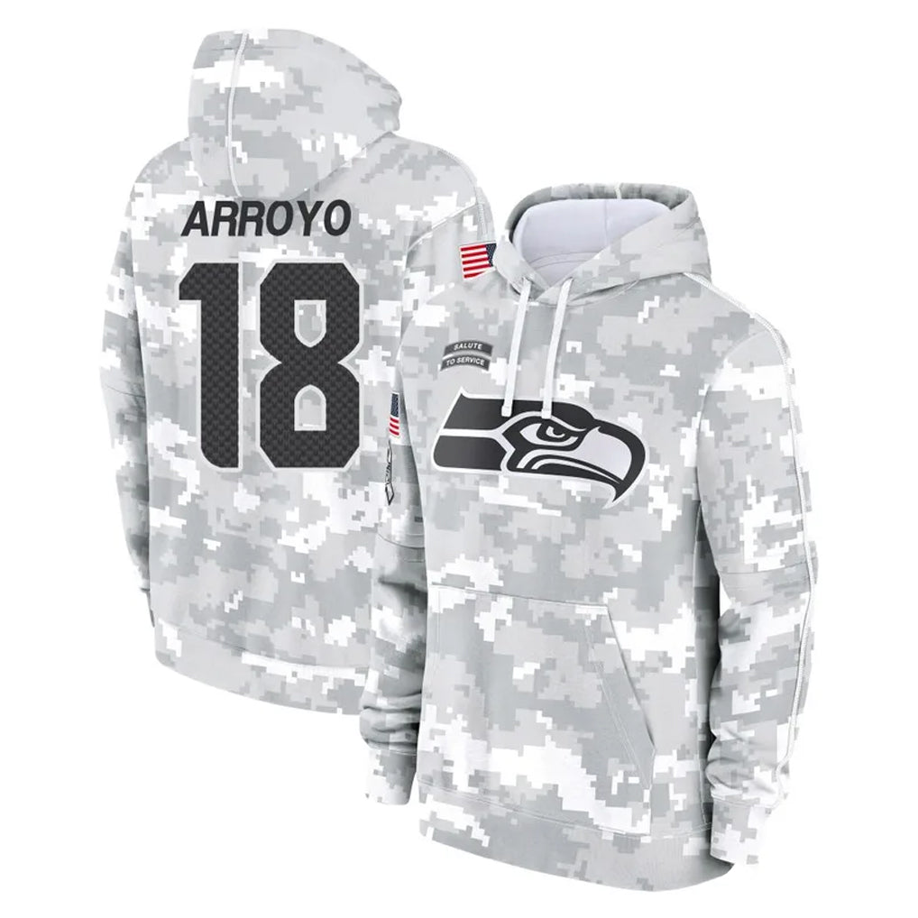 Tocy S.Seahawks #18 Elijah Arroyo Player Arctic Camo Limited Salute to Service Pullover Hoodies Game Stitched Jerseys