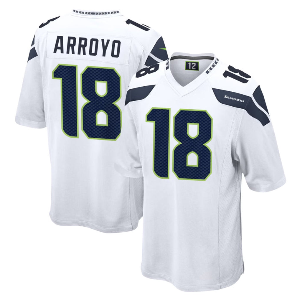 Tocy S.Seahawks #18 Elijah Arroyo Player White Home Game Stitched Jerseys