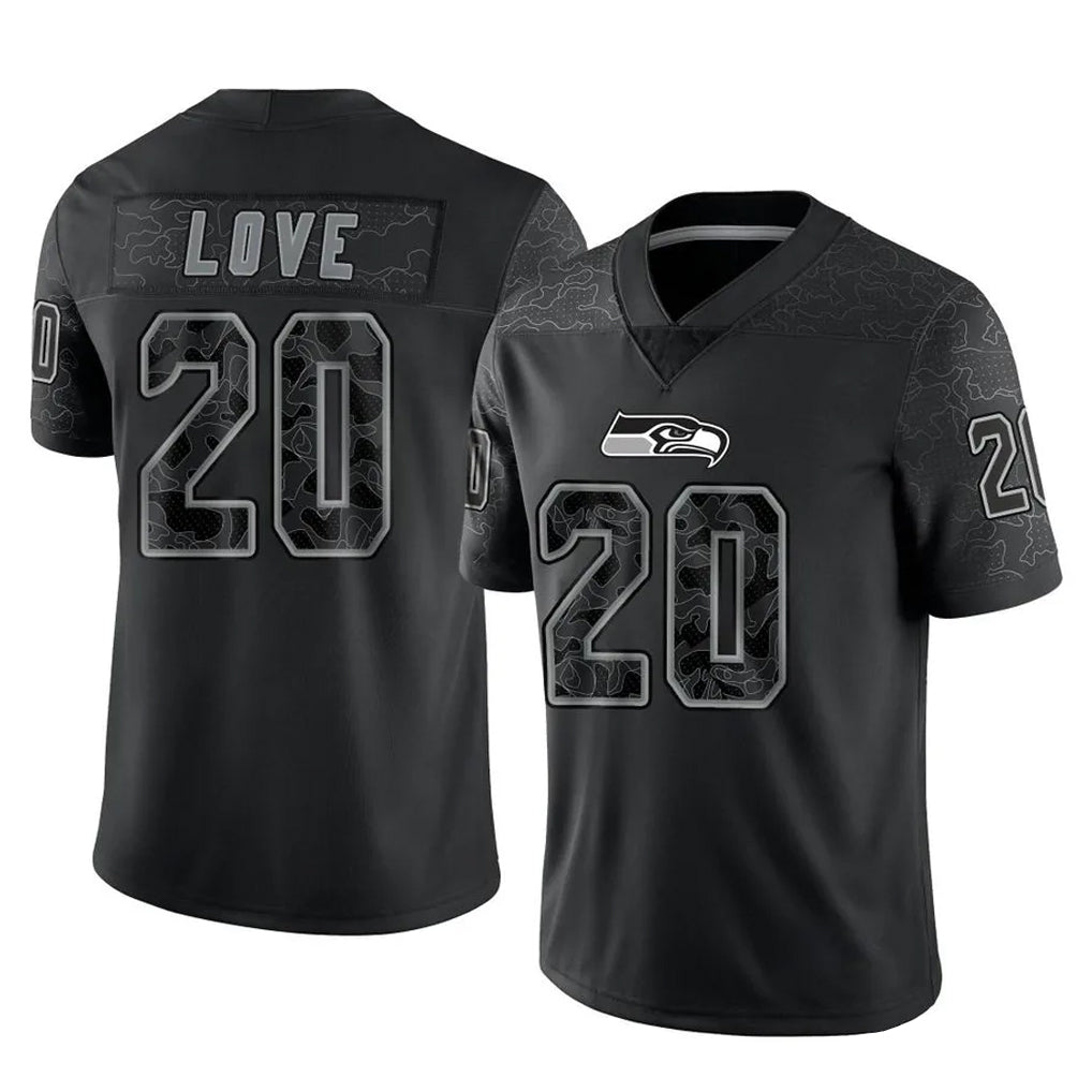Tocy S.Seahawks #20 Julian Love Player Black Limited Reflective Home Game Stitched Jerseys