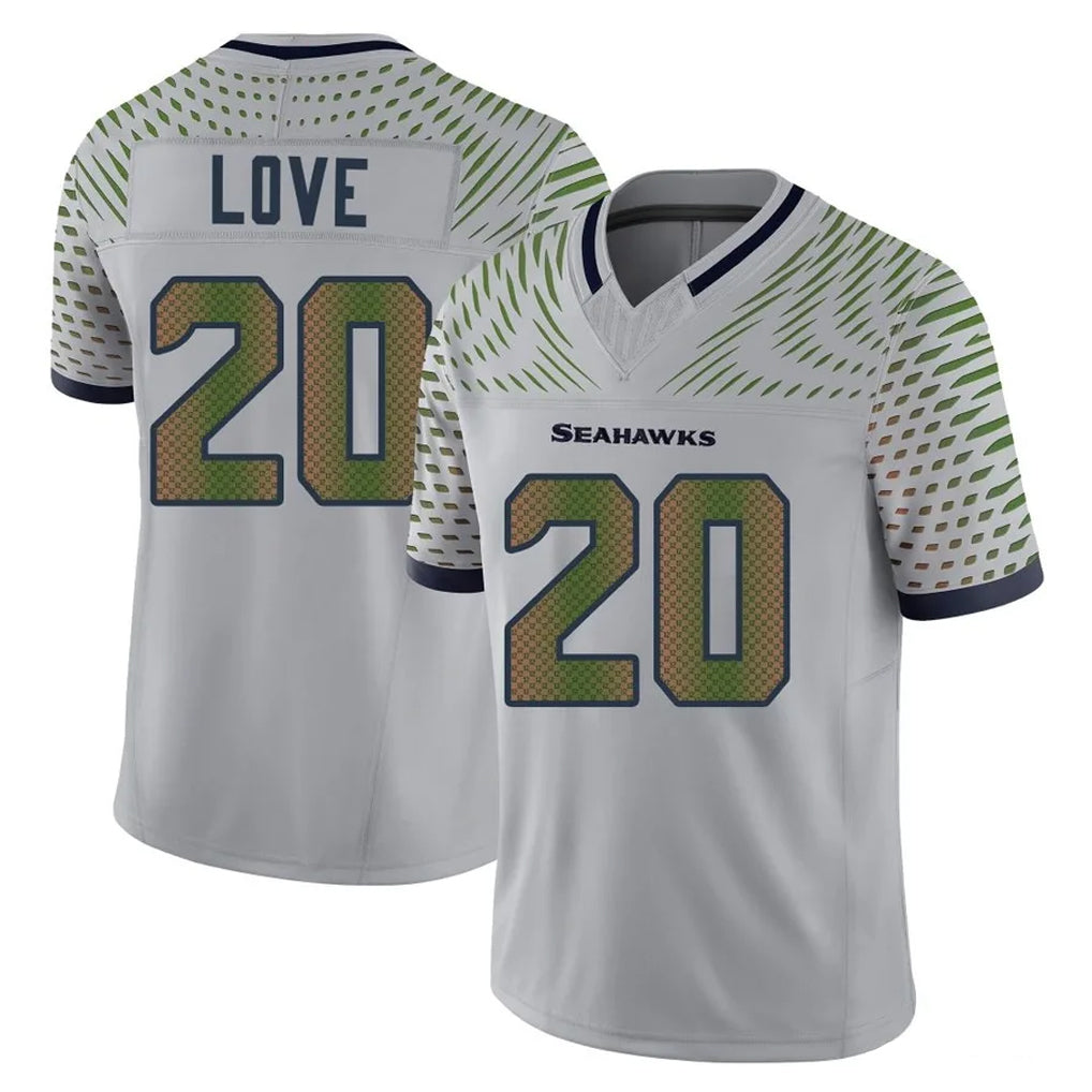 Tocy S.Seahawks #20 Julian Love Player Grey Limited 2025 Rivalries Collection Home Game Stitched Jerseys