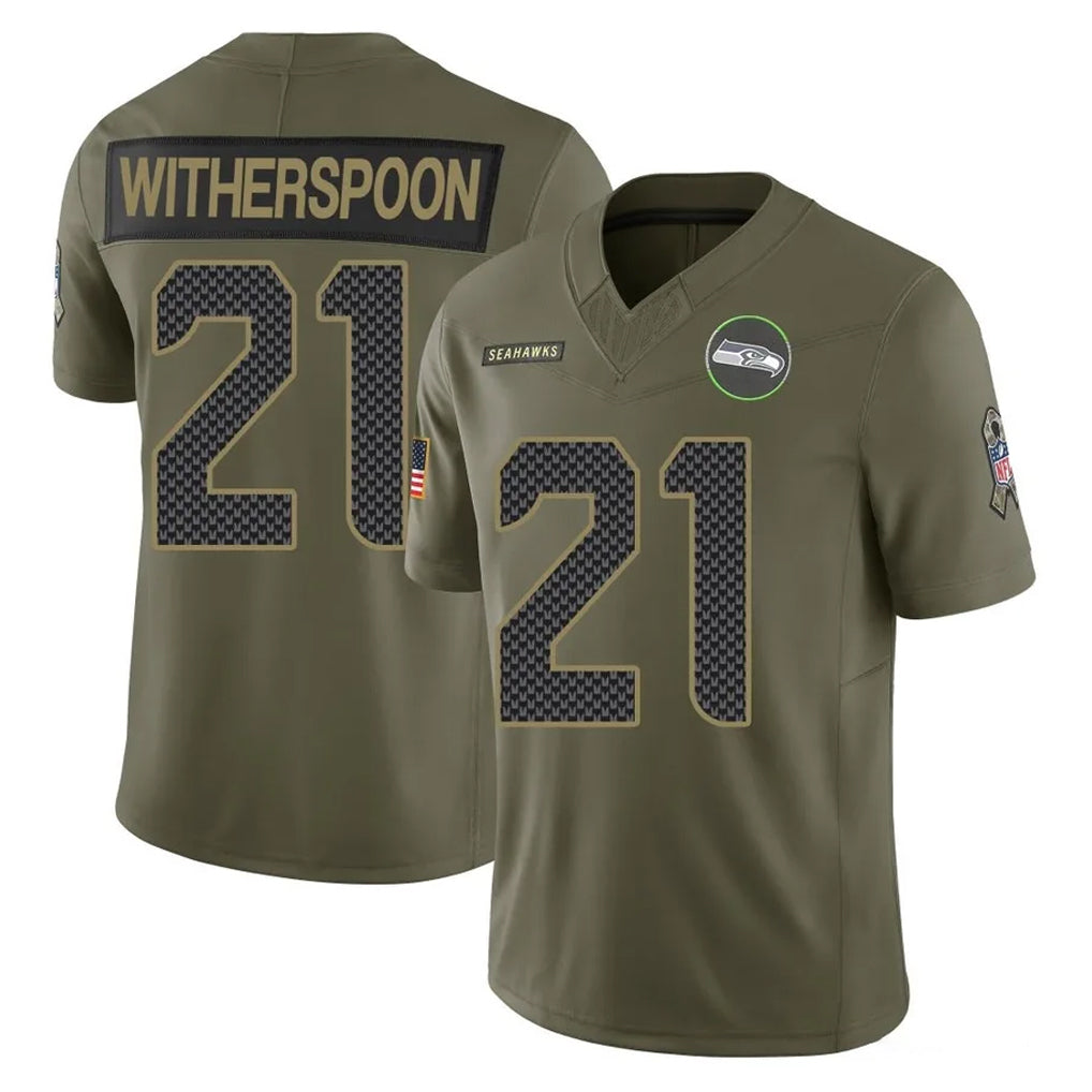 Tocy S.Seahawks #21 Devon Witherspoon Player Olive 2025 Salute To Service Limited Home Game Stitched Jerseys