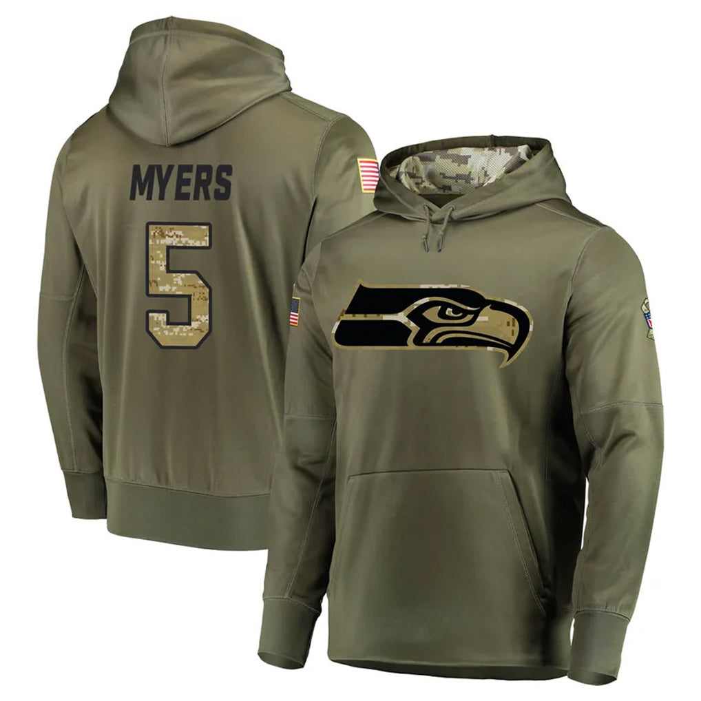Tocy S.Seahawks #5 Jason Myers Player Olive Salute to Service Pullover Hoodie Home Game Stitched Jerseys