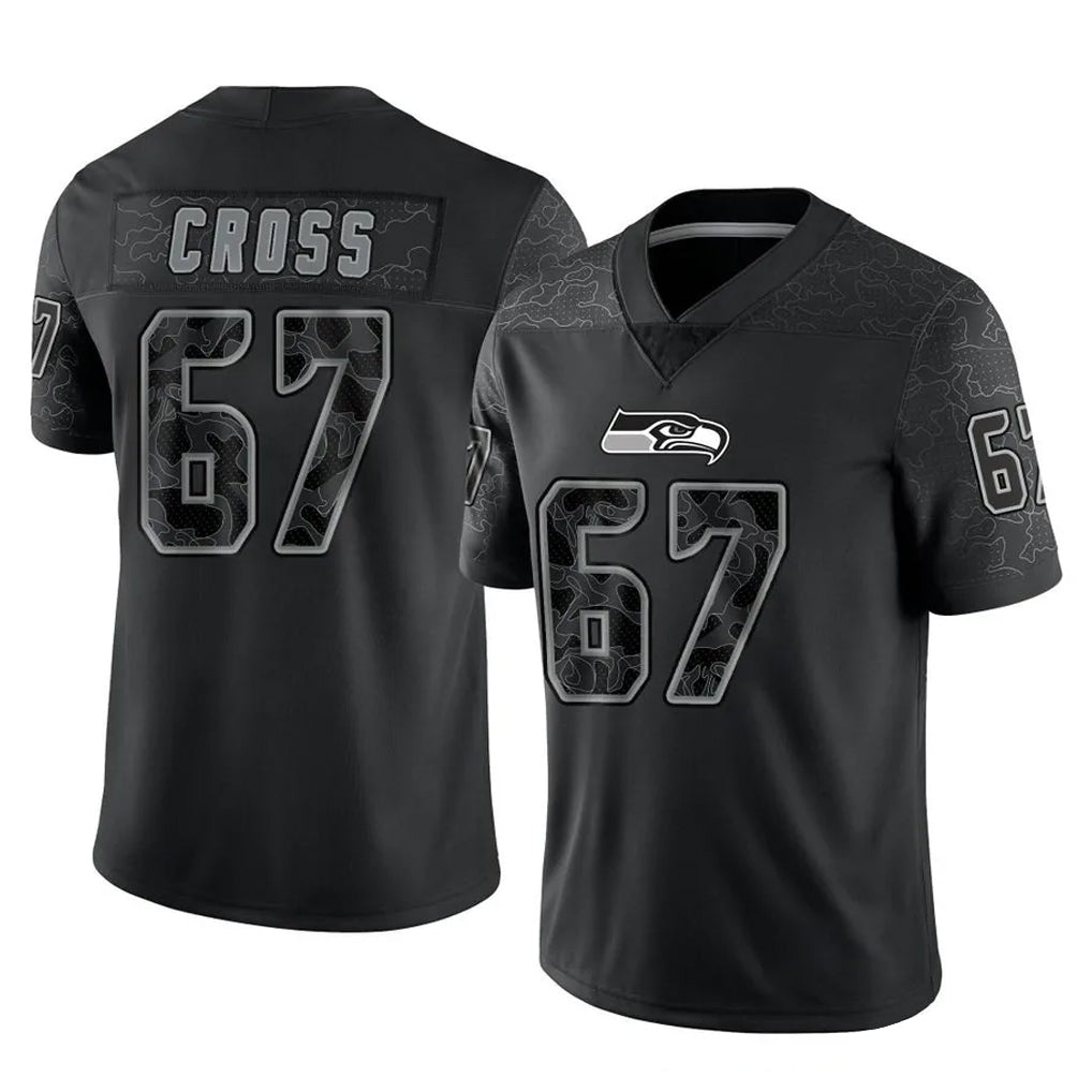 Tocy S.Seahawks #67 Charles Cross Player Black Limited Reflective Home Game Stitched Jerseys