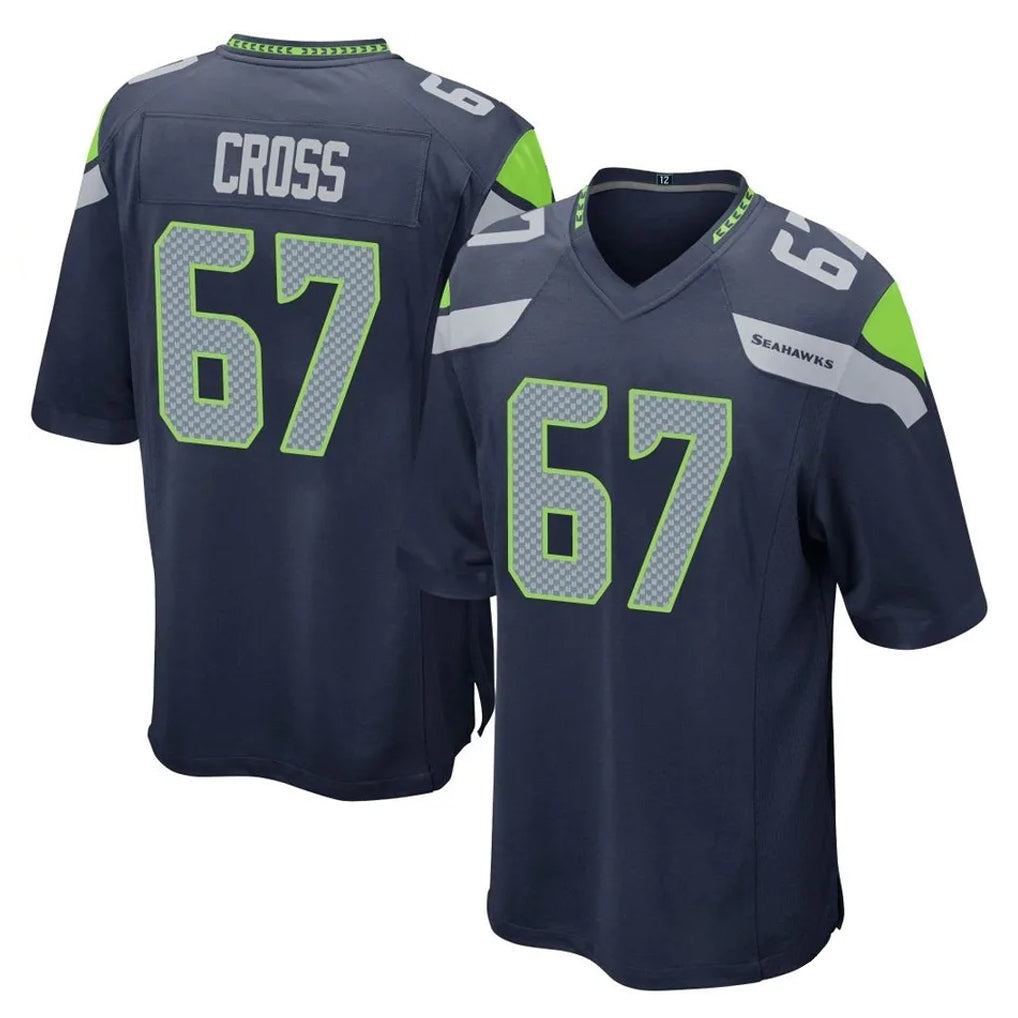 Tocy S.Seahawks #67 Charles Cross Player Navy Home Game Stitched Jerseys