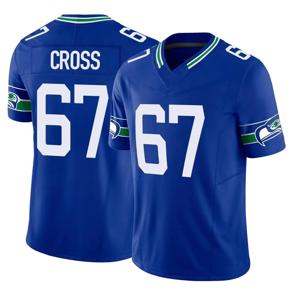 Tocy S.Seahawks #67 Charles Cross Player Royal Limited Throwback Vapor F.U.S.E. Home Game Stitched Jerseys