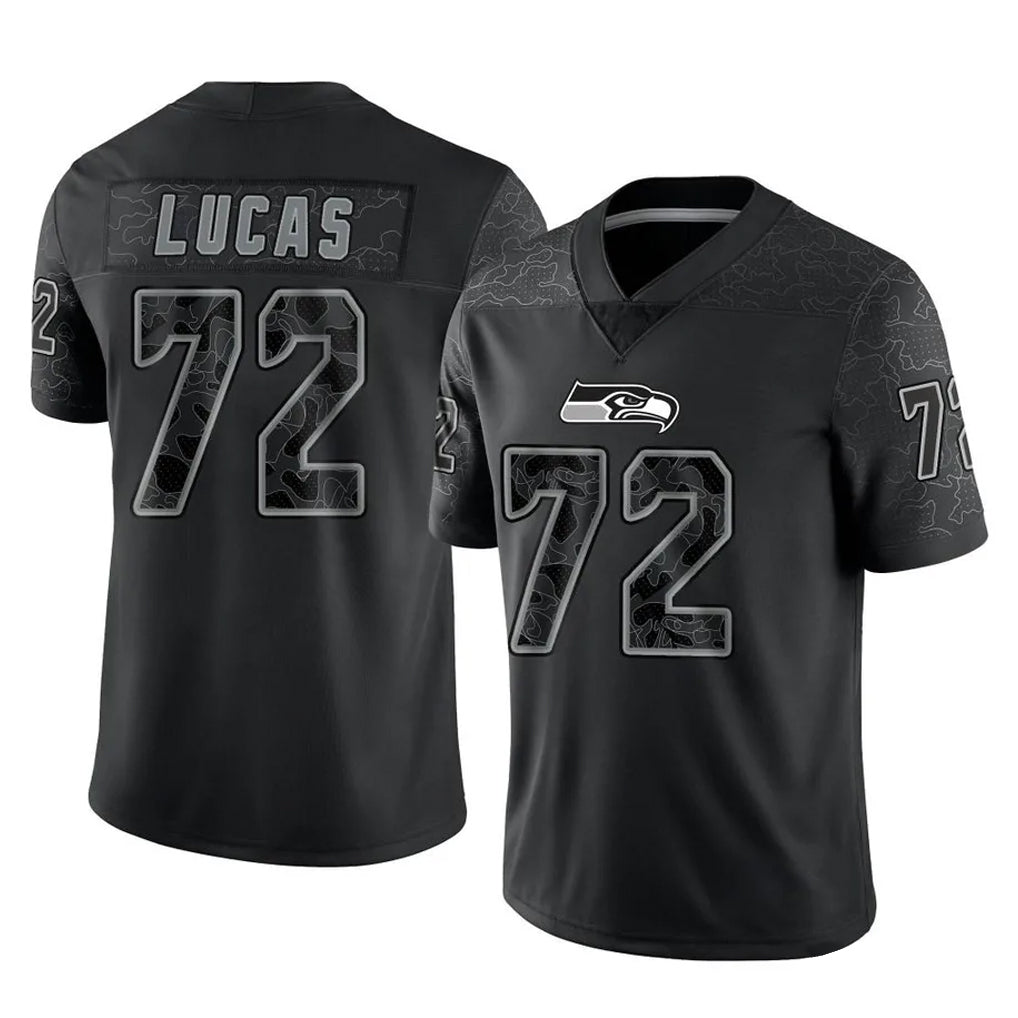 Tocy S.Seahawks #72 Abraham Lucas Player Black Limited Reflective Home Game Stitched Jerseys