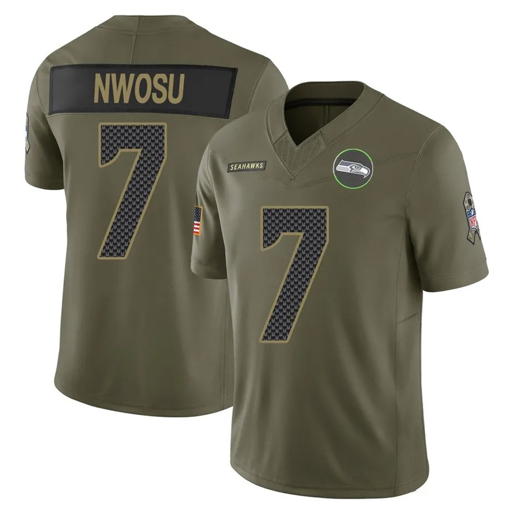 Tocy S.Seahawks #7 Uchenna Nwosu Player Olive 2025 Salute To Service Limited Home Game Stitched Jerseys