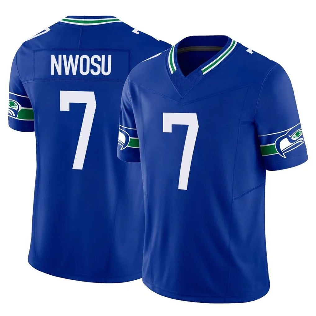 Tocy S.Seahawks #7 Uchenna Nwosu Player Royal Limited Throwback Vapor F.U.S.E. Home Game Stitched Jerseys