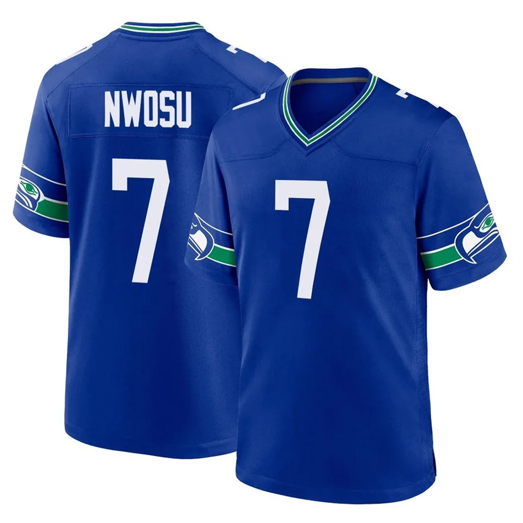 Tocy S.Seahawks #7 Uchenna Nwosu Player Royal Throwback Home Game Stitched Jerseys