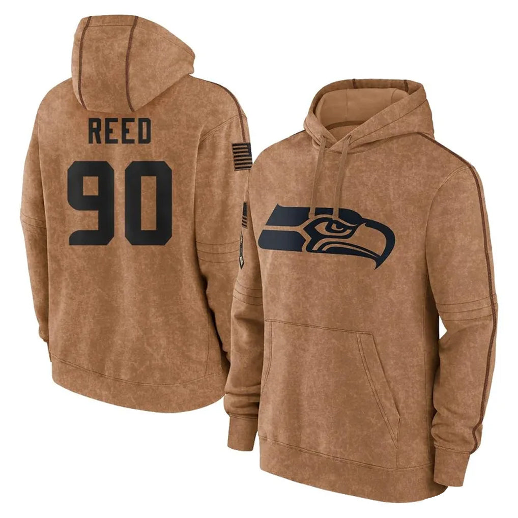Tocy S.Seahawks #90 Jarran Reed Player Brown Limited Salute to Service Pullover Hoodies Game Stitched Jerseys