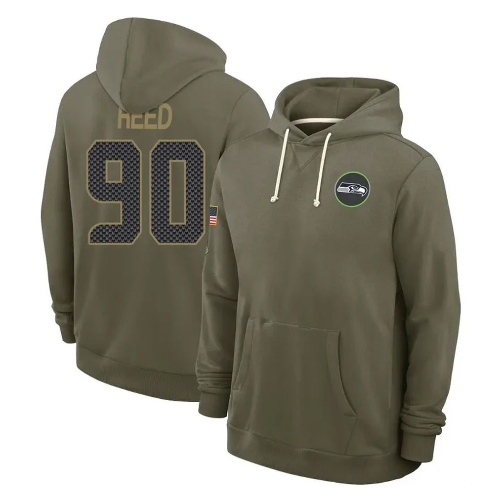 Tocy S.Seahawks #90 Jarran Reed Player Olive Salute to Service Pullover Hoodies Limited Stitched Jerseys