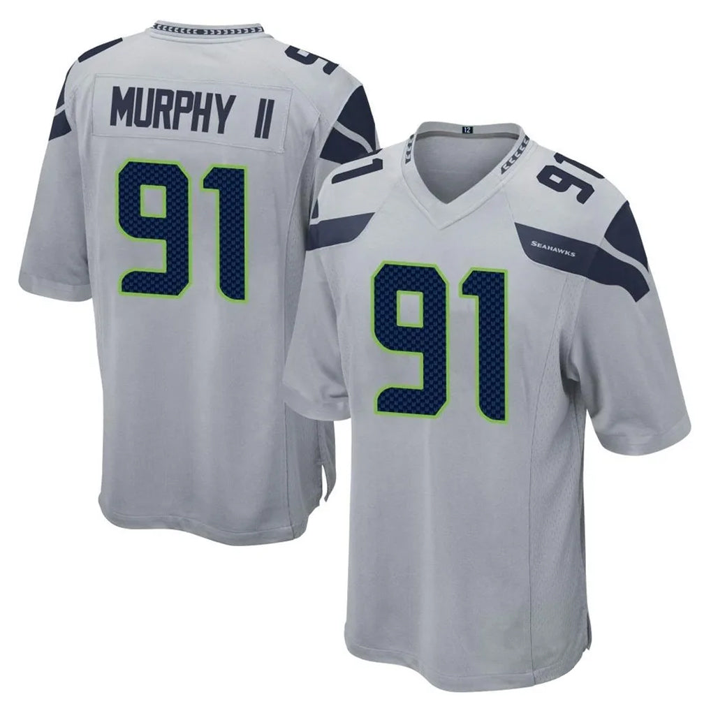 Tocy S.Seahawks #91 Byron Murphy II Player Gray Home Game Stitched Jerseys