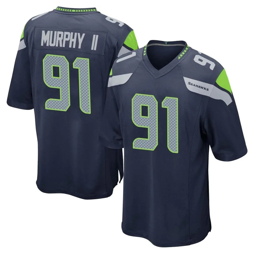 Tocy S.Seahawks #91 Byron Murphy II Player Navy Home Game Stitched Jerseys