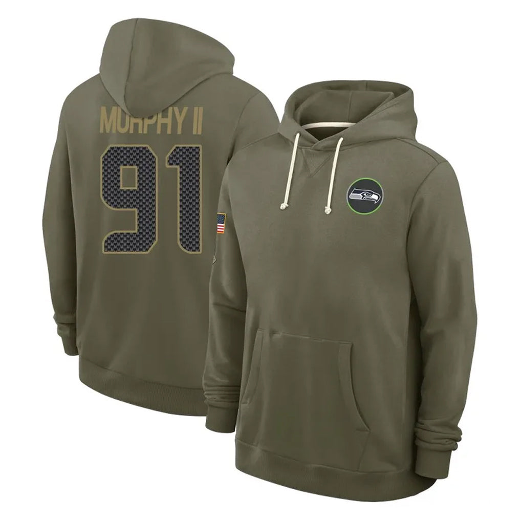Tocy S.Seahawks #91 Byron Murphy II Player Olive Salute to Service Pullover Hoodies Limited Stitched Jerseys