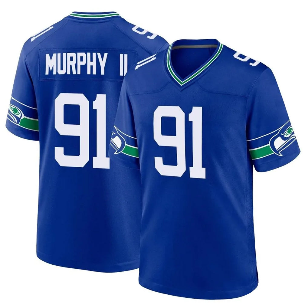 Tocy S.Seahawks #91 Byron Murphy II Player Royal Throwback Home Game Stitched Jerseys