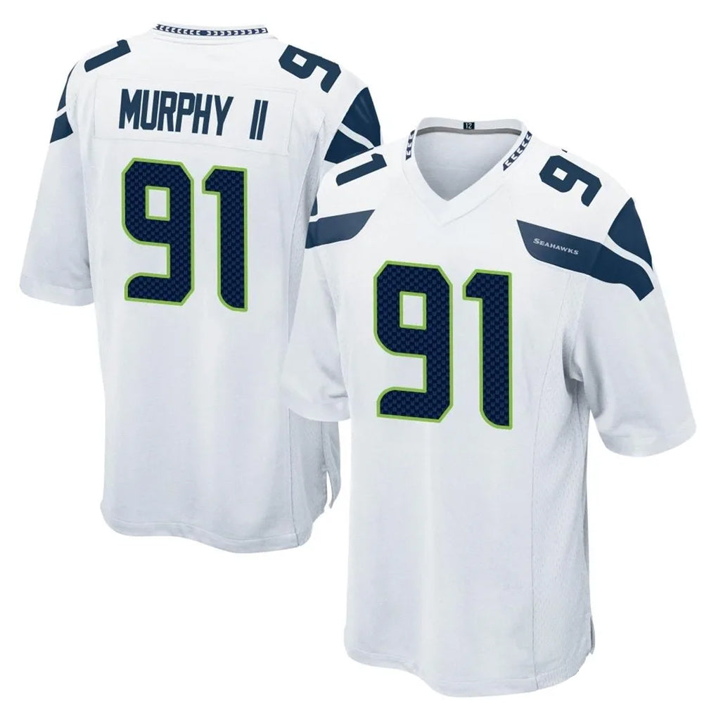 Tocy S.Seahawks #91 Byron Murphy II Player White Home Game Stitched Jerseys