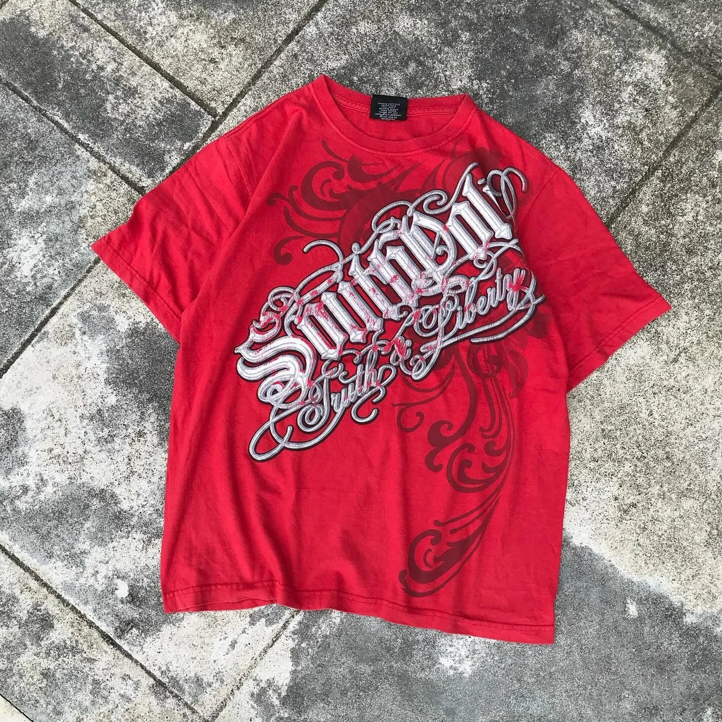 Cheap T-shirt Jerseys Red Southpole Graffiti T-Shirt Mens Urban Streetwear Art Bold Vintage Distressed Style Tops Hip-Hop American Women Casual Wear
